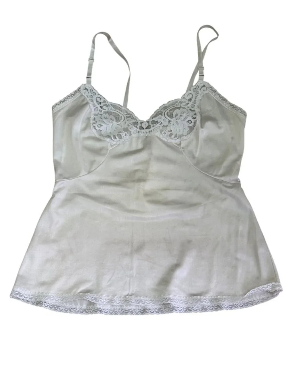 Vintage White Lace Trim Camisole Slip Top With Adjustable Straps Womens Small - Picture 13 of 16